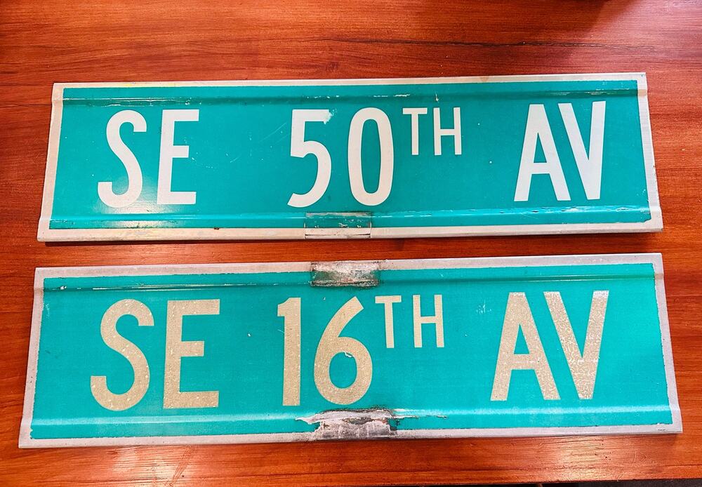 Metal Street Signs, SE 16th Av & SE 50th AV, Lot of 2 Green Metal Signs Artwork